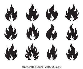 Fire icon collection. Fire flame symbol. Bonfire silhouette logotype. vector illustration