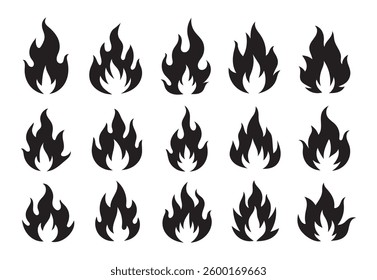 Fire icon collection. Fire flame symbol. Bonfire silhouette logotype. vector illustration