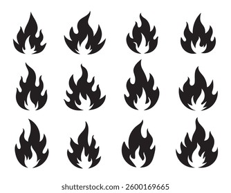 Fire icon collection. Fire flame symbol. Bonfire silhouette logotype. vector illustration
