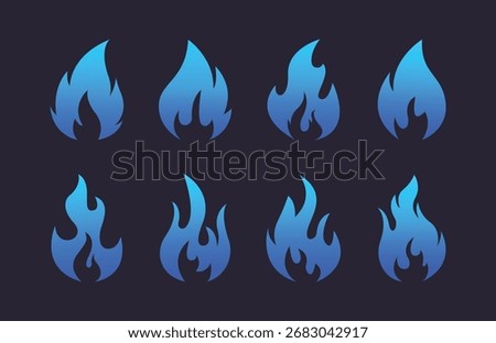 Fire icon collection. Fire flame symbol. Bonfire silhouette logotype. Flames symbols set flat style - stock vector.