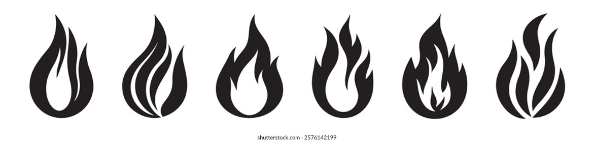 Fire Icon Collection Flame Symbols Bonfire Silhouettes and Flat Style Fire Vector Designs