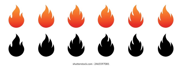 Fire icon collection. Orange-red gradient fire. Fire silhouette - stock vector.