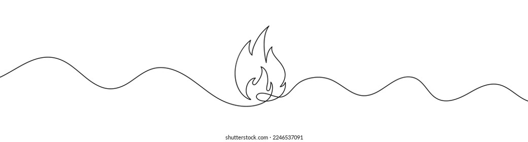 Fire icon in continuous line drawing style. Line art of flame icon. Vector illustration. Abstract background