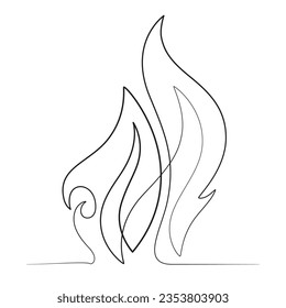 Fire icon. Continuous line drawing of fire on white background. Fire Vector illustration. Minimalist logo.