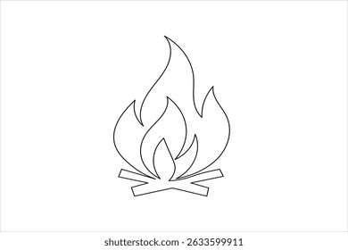 Fire icon continuous one line drawing minimalist style isolate simple outline vector illustration