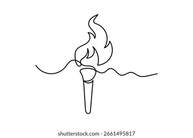 Icono de fuego en dibujo continuo de una línea con diseño de ilustración de contorno aislado de estilo minimalista