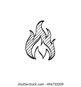 Fire Icon In Doodle Sketch Lines. Flame Hot Item Business