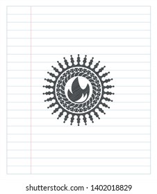 fire icon emblem with pencil effect. Vector Illustration. Detailed.