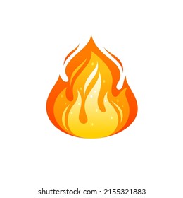 Fire icon, flame emoticon, flare emblem, emoji for virtual communication in chats, instant messengers. Vector colorful flat illustration isolated on white background