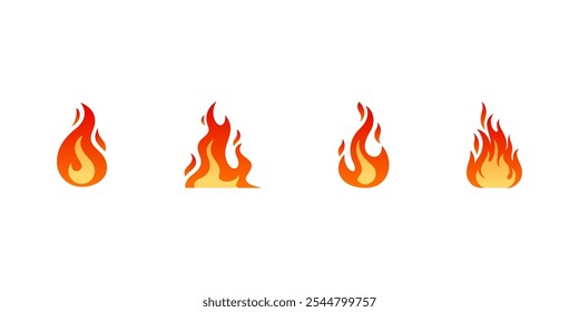 Icono de fuego. Conjunto de Vector de llama. Señal de fuego ardiente roja. Signo aislado inflamable.