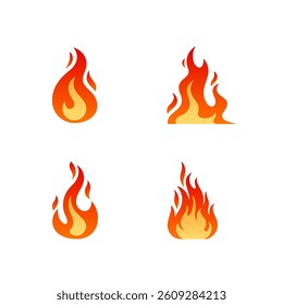 Fire icon. Flame vector set. Red blazing fire sign. Flammable isolated sign.