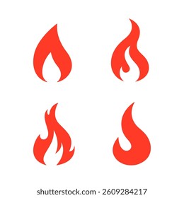 Fire icon. Flame vector set. Red blazing fire sign. Flammable isolated sign.