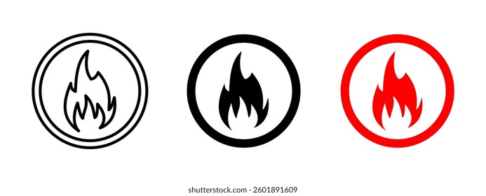 Fire icon. Flammable hazard vector illustration. Safety warning and emergency alert symbol for fire prevention and protection. Heat and combustion pictogram. Fire flame sign.