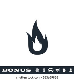 Fire icon flat. Black pictogram on white background. Vector illustration symbol and bonus button