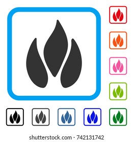Fire icon. Flat gray iconic symbol inside a light blue rounded square. Black, gray, green, blue, red, orange color variants of Fire vector. Designed for web and application user interface.