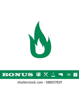 Fire icon flat. Green pictogram on white background. Vector illustration symbol and bonus button