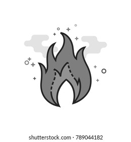 Fire icon in flat outlined grayscale style. Vector illustration.