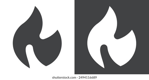 Fire Icon Flat Set in Schwarz-Weiß-Farbumriss Vektorgrafik