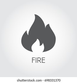 Fire icon in flat style. Flame gas black pictogram on gray background. Vector illustration for your design projects