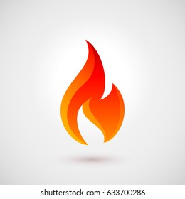 Fire Icon in Flat Style with Shadow. Illustration for Design