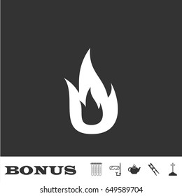 Fire icon flat. White pictogram on black background. Vector illustration symbol and bonus icons