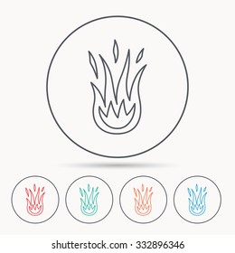 Fire icon. Hot flame sign. Linear circle icons.
