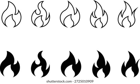 Ilustración de icono de fuego | Conjunto de iconos de llama