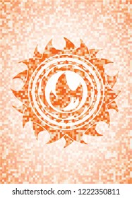 fire icon inside abstract emblem, orange mosaic background