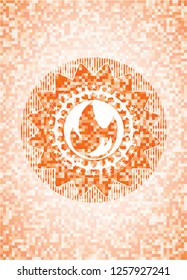 fire icon inside abstract emblem, orange mosaic background