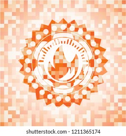 fire icon inside abstract orange mosaic emblem