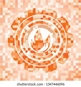 fire icon inside abstract orange mosaic emblem with background