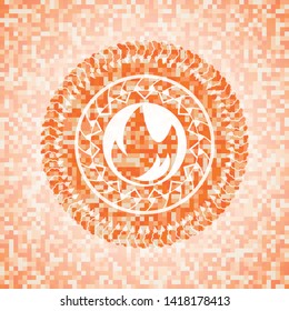 fire icon inside abstract orange mosaic emblem with background