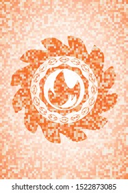 fire icon inside abstract orange mosaic emblem with background