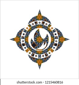 fire icon inside arabesque style badge. arabic decoration.