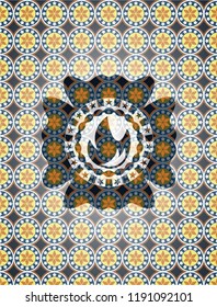 fire icon inside arabic emblem. Arabesque decoration.