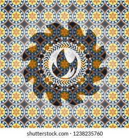 fire icon inside arabic emblem. Arabesque decoration.