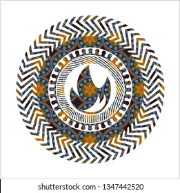 fire icon inside arabic emblem background. Arabesque decoration.