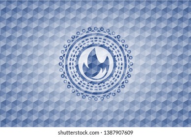 fire icon inside blue badge with geometric background.