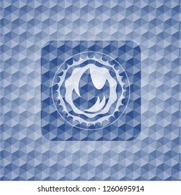 fire icon inside blue emblem or badge with geometric pattern background.