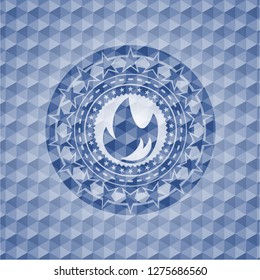 fire icon inside blue emblem with geometric pattern.