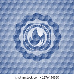 fire icon inside blue emblem or badge with abstract geometric pattern background.