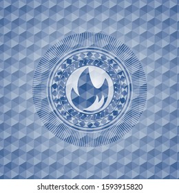 fire icon inside blue emblem with geometric pattern.