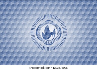 fire icon inside blue hexagon emblem.