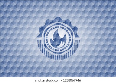 fire icon inside blue polygonal badge.
