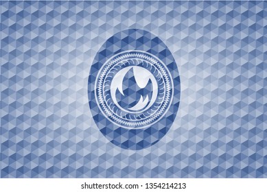 fire icon inside blue polygonal emblem.