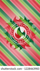 fire icon inside christmas colors emblem.