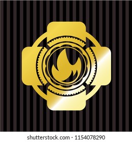 fire icon inside gold emblem