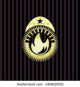 fire icon inside golden badge or emblem