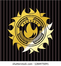 fire icon inside golden emblem