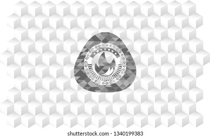 fire icon inside grey icon or emblem with geometric cube white background